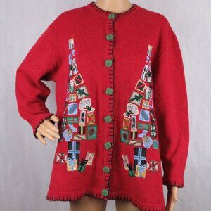Vintage Victoria Jones Christmas Cardigan Sweater Tree Grandma Ugly Holiday Plus